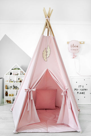 Blush Pink Girls Teepee Tent | 5-Pole Handmade Cotton Kids Play Tent