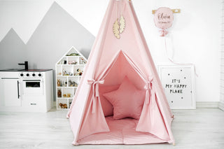 Blush Pink Girls Teepee Tent | 5-Pole Handmade Cotton Kids Play Tent