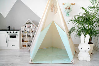 Mint Accent Kids Teepee Tent | Large 5-Pole Handmade Natural Cotton Teepee