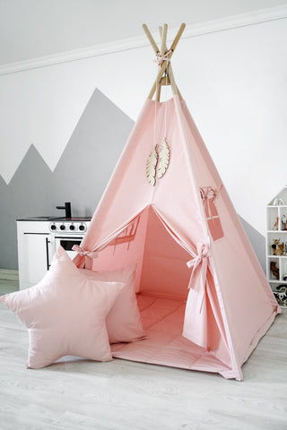 Blush Pink Teepee Tent for Kids | Handmade Cotton Indoor Play Tent