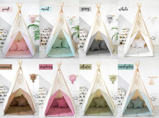 Mint Accent Kids Teepee Tent | Large 5-Pole Handmade Natural Cotton Teepee