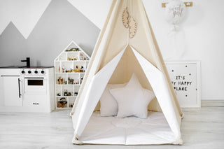 White Accent Kids Teepee Tent | Large Handmade Kids Teepee, Natural Cotton