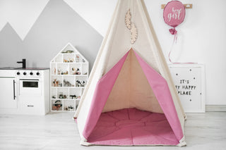 Raspberry Accent Girls Teepee Tent | 5-Pole Handmade Cotton Indoor Teepee