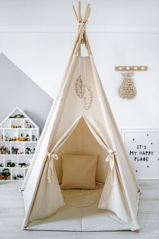 Cream Kids Teepee Tent | Large 5-Pole Handmade Cotton Play Tent