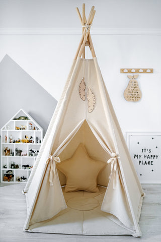 Cream Kids Teepee Tent | Large 5-Pole Handmade Cotton Play Tent