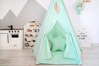 Mint Green Kids Teepee Tent | Large 5-Pole Handmade Cotton Play Tent