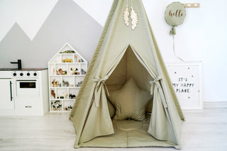 Olive Green Kids Teepee Tent | Large 5-Pole Handmade Cotton Play Tent