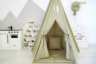 Olive Green Kids Teepee Tent | Large 5-Pole Handmade Cotton Play Tent