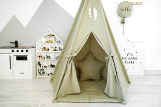 Olive Green Kids Teepee Tent | Large 5-Pole Handmade Cotton Play Tent