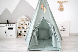Sage Green Kids Teepee Tent | Large 5-Pole Handmade Cotton Play Tent