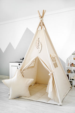 Personalized Kids Teepee Tent | Handmade Natural Cotton Indoor Play Tent