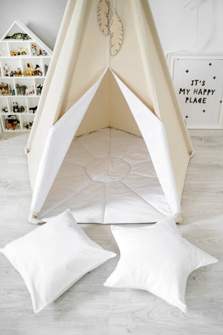 White Accent Kids Teepee Tent | Large Handmade Kids Teepee, Natural Cotton