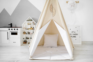 White Accent Kids Teepee Tent | Large Handmade Kids Teepee, Natural Cotton