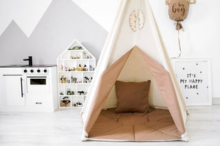 Caramel Accent Kids Teepee Tent | Large Handmade Kids Play Tent, 5 Poles