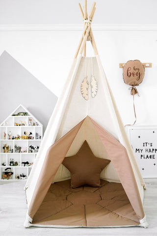 Caramel Accent Kids Teepee Tent | Large Handmade Kids Play Tent, 5 Poles