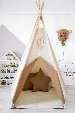 Caramel Accent Kids Teepee Tent | Large Handmade Kids Play Tent, 5 Poles