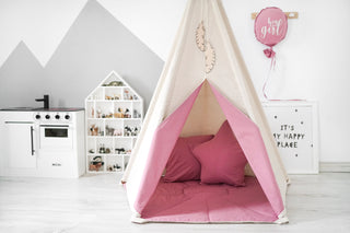 Raspberry Accent Girls Teepee Tent | 5-Pole Handmade Cotton Indoor Teepee
