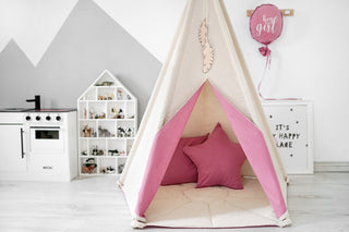 Raspberry Accent Girls Teepee Tent | 5-Pole Handmade Cotton Indoor Teepee