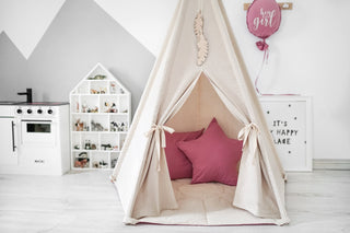 Raspberry Accent Girls Teepee Tent | 5-Pole Handmade Cotton Indoor Teepee