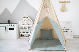Eucalyptus Accent Kids Teepee | 5-Pole Handmade Natural Cotton Play Tent