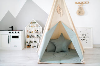 Eucalyptus Accent Kids Teepee | 5-Pole Handmade Natural Cotton Play Tent