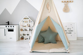 Eucalyptus Accent Kids Teepee | 5-Pole Handmade Natural Cotton Play Tent
