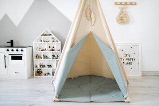 Eucalyptus Accent Kids Teepee | 5-Pole Handmade Natural Cotton Play Tent