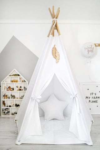 White Kids Teepee Tent | Large Handmade Cotton Teepee for Kids Room