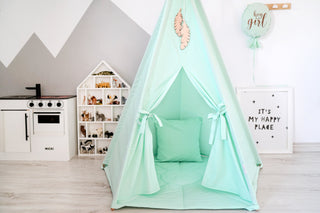 Mint Green Kids Teepee Tent | Large 5-Pole Handmade Cotton Play Tent