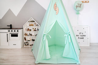 Mint Green Kids Teepee Tent | Large 5-Pole Handmade Cotton Play Tent
