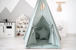Sage Green Kids Teepee Tent | Large 5-Pole Handmade Cotton Play Tent