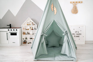 Sage Green Kids Teepee Tent | Large 5-Pole Handmade Cotton Play Tent