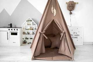 Brown Kids Teepee Tent | Large 5-Pole Handmade Cotton Play Tent