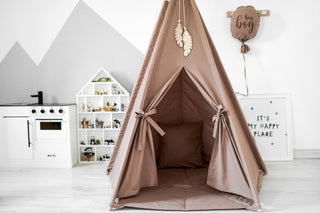 Brown Kids Teepee Tent | Large 5-Pole Handmade Cotton Play Tent