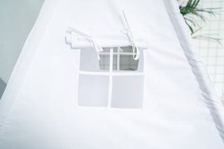 White Kids Teepee with Pom Poms | Handmade Cotton Play Tent, Gender Neutral