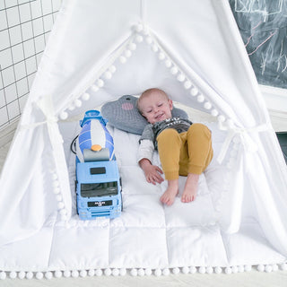 White Kids Teepee with Pom Poms | Handmade Cotton Play Tent, Gender Neutral