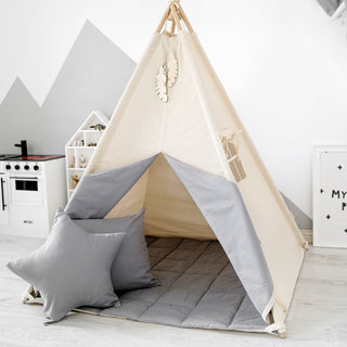 Natural and Grey Kids Teepee Tent | Handmade Cotton Indoor Play Tent