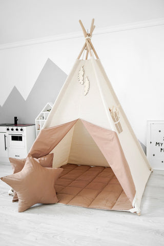 Natural and Caramel Kids Teepee Tent | Handmade Cotton Play Tent