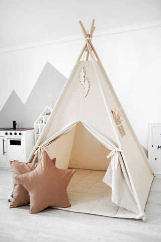 Natural and Caramel Kids Teepee Tent | Handmade Cotton Play Tent