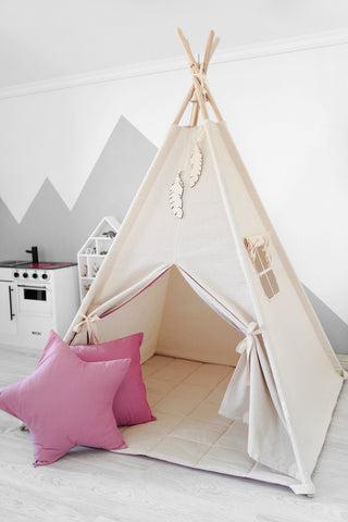 Natural and Rose Kids Teepee Tent | Handmade Cotton Kids Play Tent