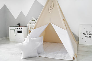 Natural and White Kids Teepee Tent | Handmade Cotton Indoor Play Tent