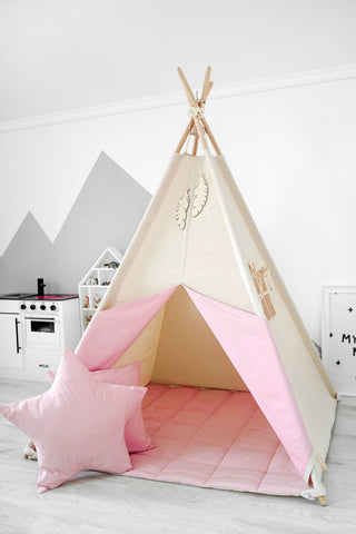 Natural and Pink Kids Teepee Tent | Handmade Cotton Play Tent for Girls