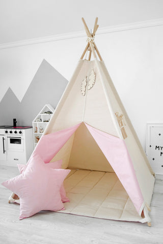 Natural and Pink Kids Teepee Tent | Handmade Cotton Play Tent for Girls