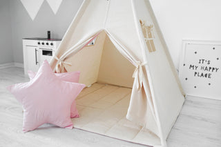 Natural and Pink Kids Teepee Tent | Handmade Cotton Play Tent for Girls
