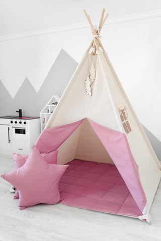 Natural and Rose Kids Teepee Tent | Handmade Cotton Kids Play Tent