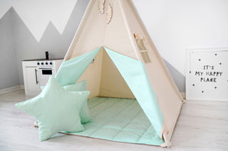 Natural and Mint Kids Teepee Tent | Handmade Cotton Indoor Play Tent