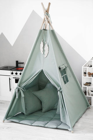 Dusty Sage Kids Teepee Tent | Handmade Cotton Teepee for Kids Room