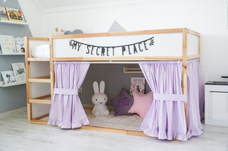 IKEA KURA Bunk Bed Curtains with Ruffles - Lilac Cotton