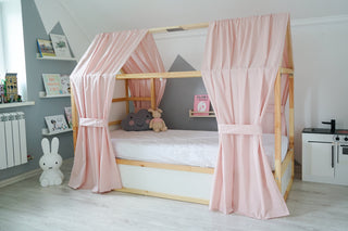 House Bed Curtains - Blush Pink Drape Panels for Montessori House Bed