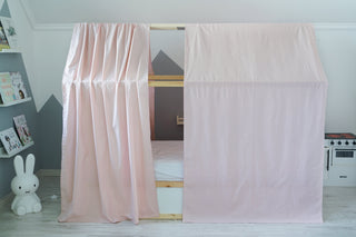 House Bed Curtains - Blush Pink Drape Panels for Montessori House Bed